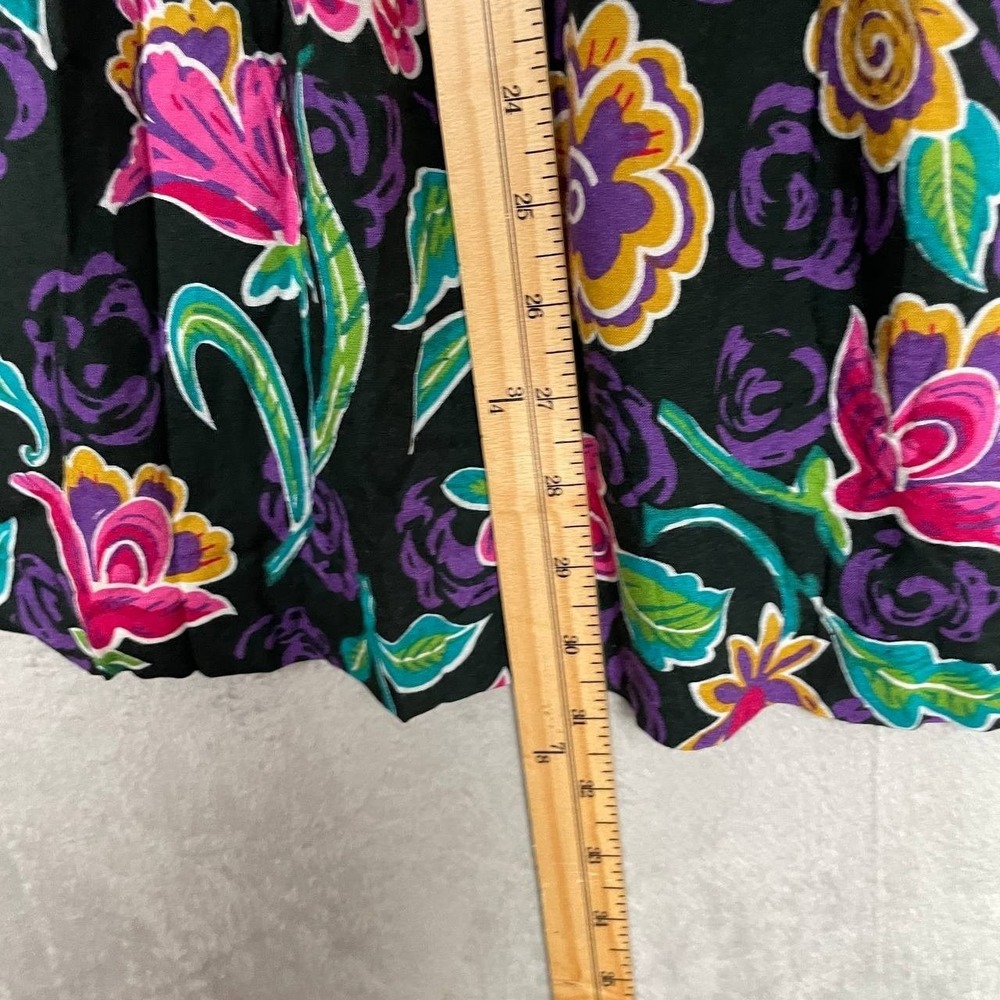 Vintage‎ 90s Black Floral Midi Skirt Elastic Waist Rayon Large/XL Cottagecore - Picture 4 of 7